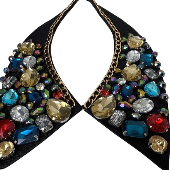 Womens Jeweled Collar Multicolor Stones Evening Prom Party Accessory - Picture 2 of 10